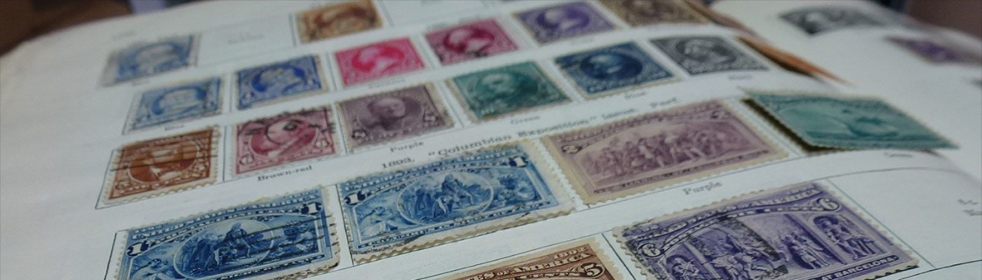 Stamp collection in a book
